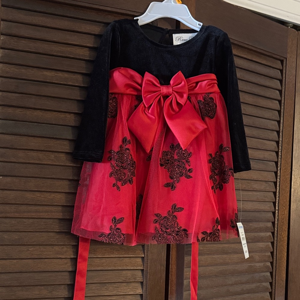 Rare Too Elegant Black and Red Kids Formal Dress - Size 12M NWT